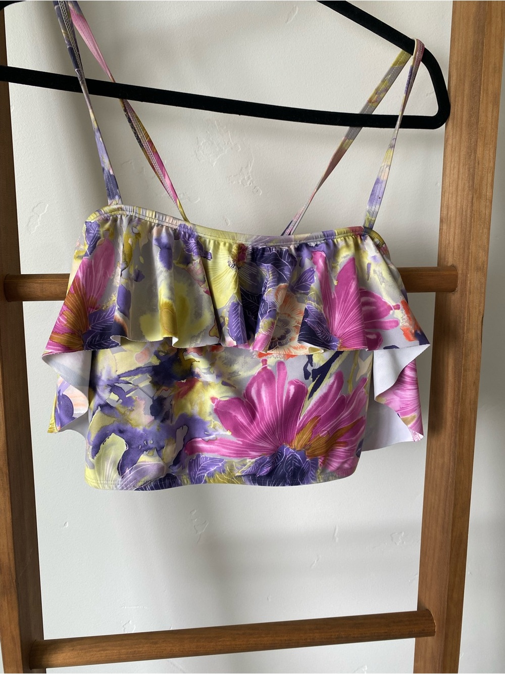 Floral Ruffle Crop Top - Pink & Purple